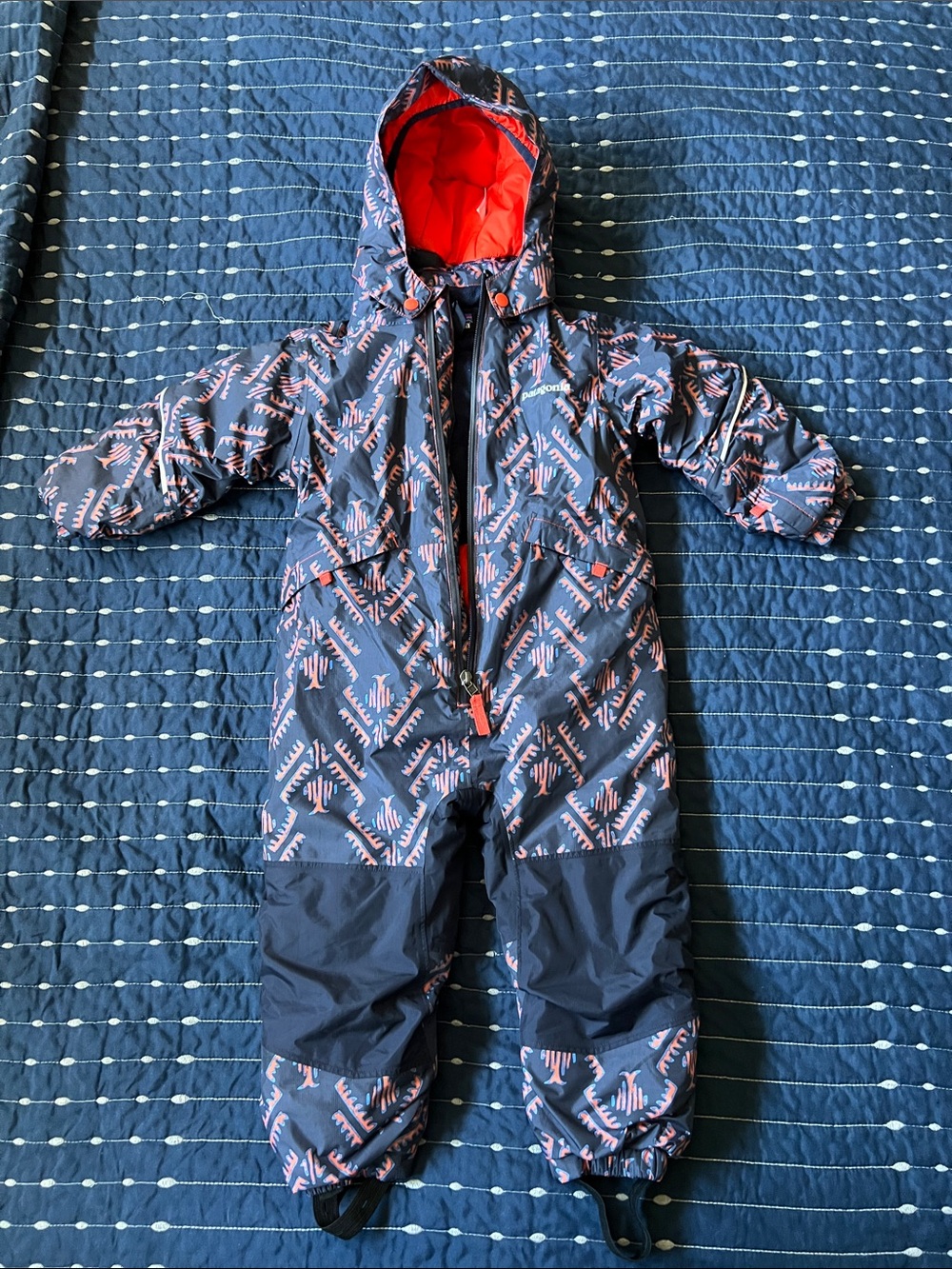 Patagonia Kids' Navy & Bright Orange Insulated snowsuit